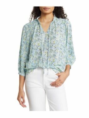 Vince Camuto Light Blue Floral Tie-Neck Blouse